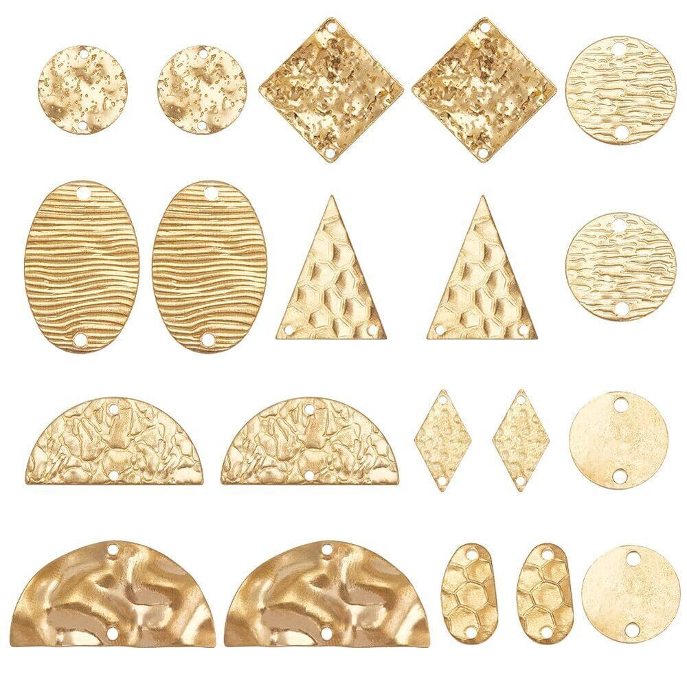 5475 60Pcs 10 Styles Geometric Flat Connector Link Charms, Multi Hole Brass